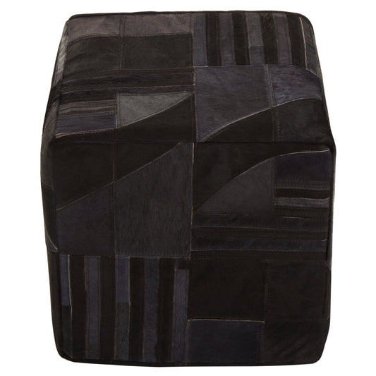 Africana Black Grey Deco Hair-on-Leather Pouffe