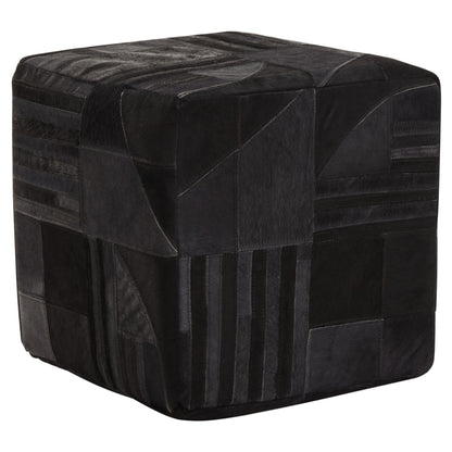 Africana Black Grey Deco Hair-on-Leather Pouffe | Bali & Blue