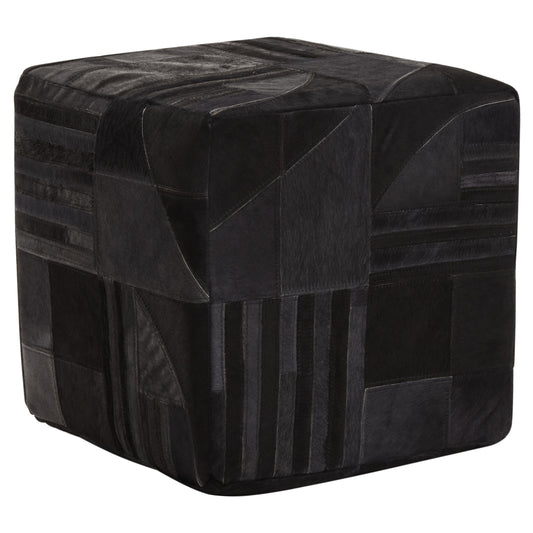 Africana Black Grey Deco Hair-on-Leather Pouffe | Bali & Blue