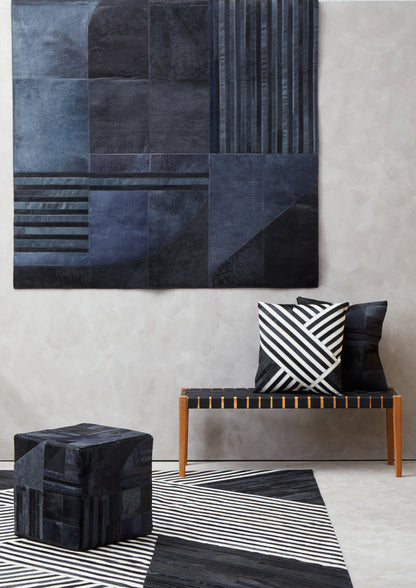 Africana Black Grey Deco Hair-on-Leather Pouffe