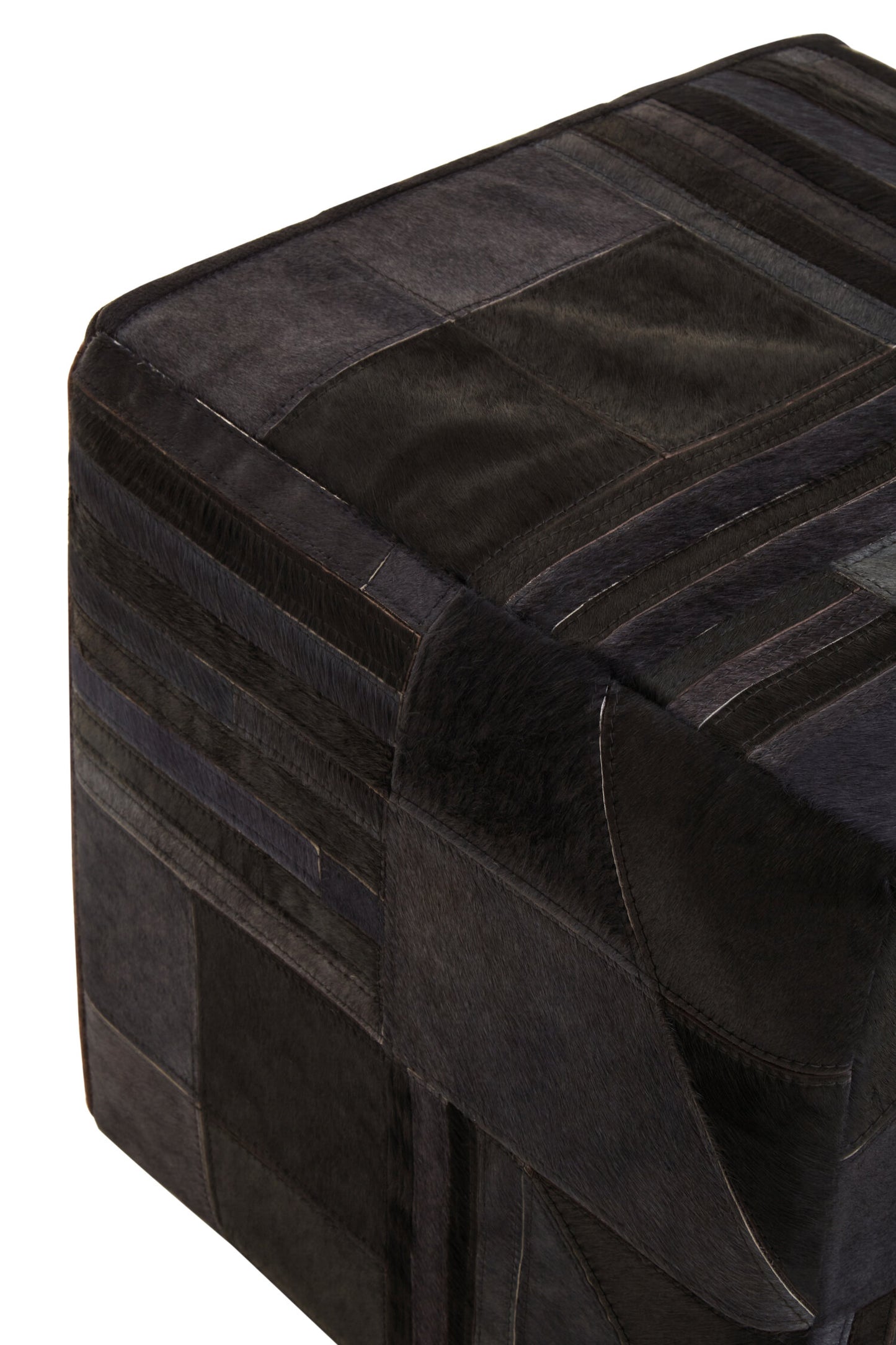 Africana Black Grey Deco Hair-on-Leather Pouffe