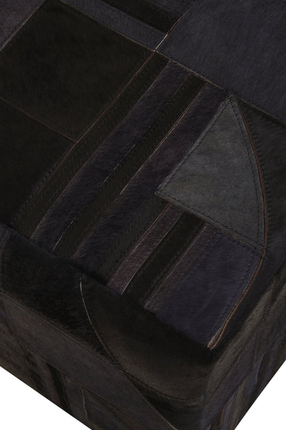 Africana Black Grey Deco Hair-on-Leather Pouffe