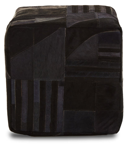 Africana Black Grey Deco Hair-on-Leather Pouffe