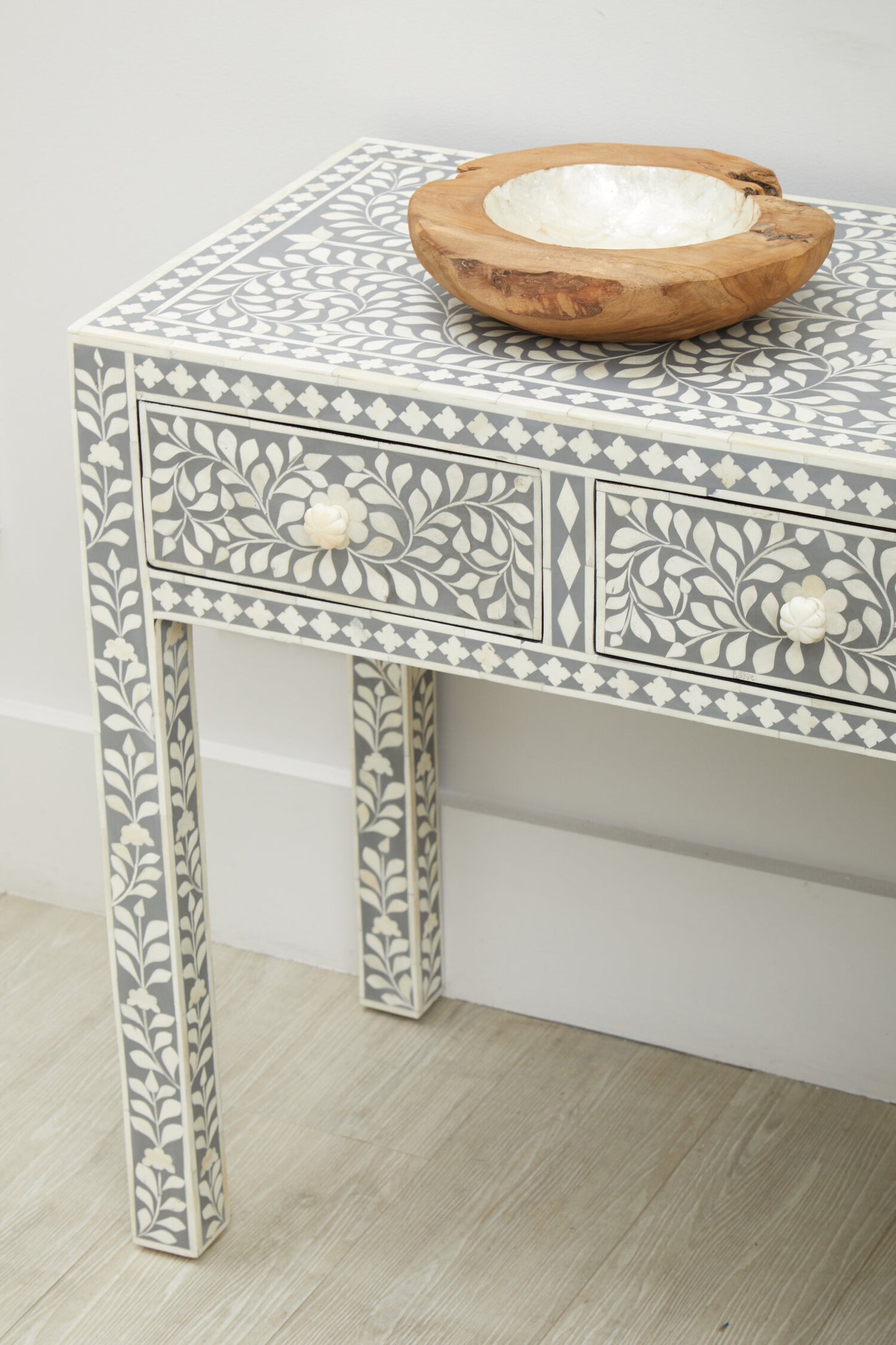 Lana Bone Inlay Desk with 3 Drawers