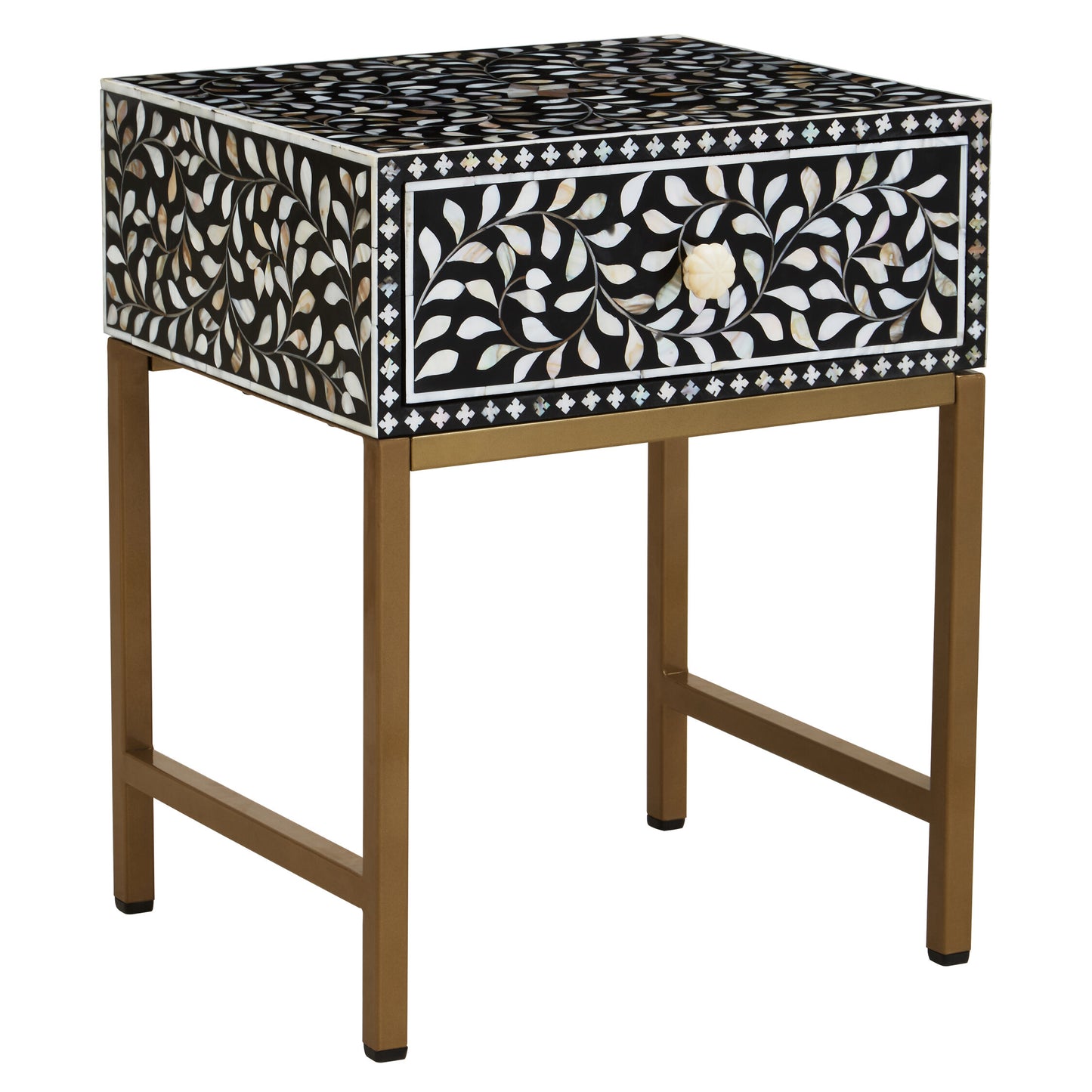 Lana 1 Drawer Side Table with Bone Inlay