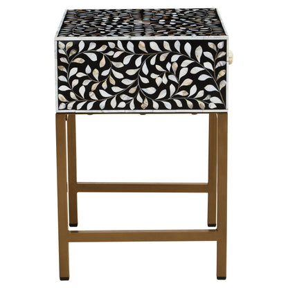 Lana 1 Drawer Side Table with Bone Inlay