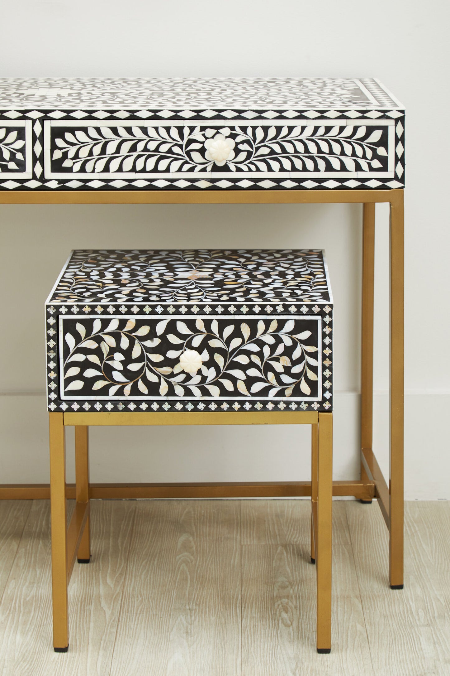 Lana 1 Drawer Side Table with Bone Inlay
