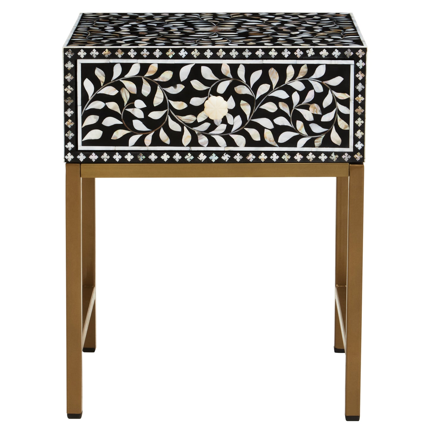 Lana 1 Drawer Side Table with Bone Inlay