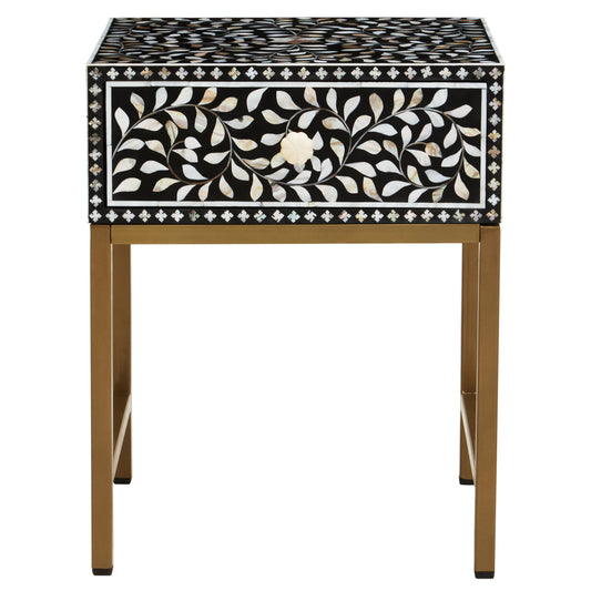 Lana 1 Drawer Side Table with Bone Inlay