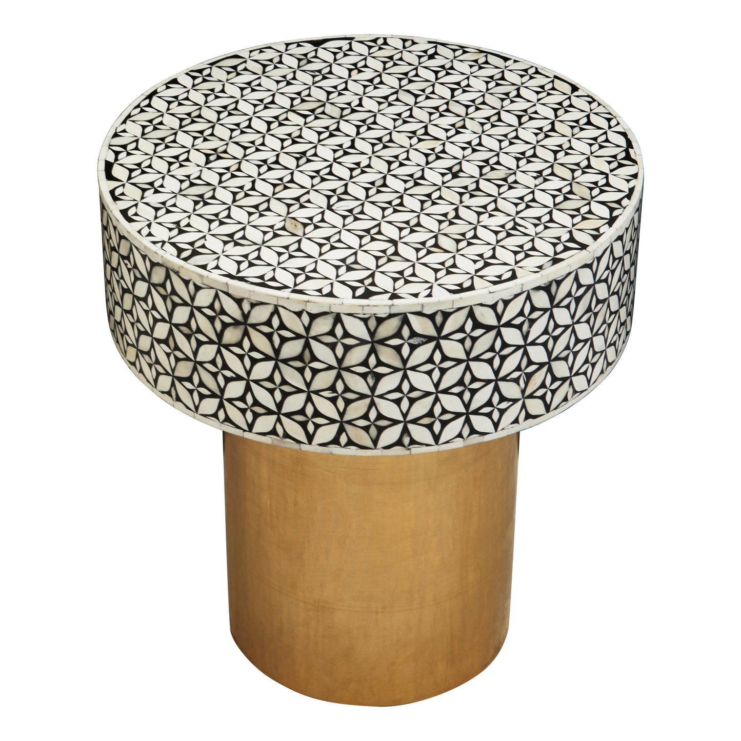 Lana Bone Inlay Round Side Table with Gold Base