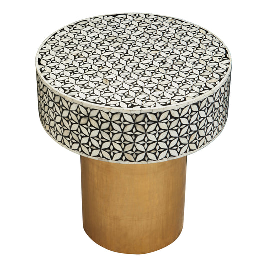 Lana Bone Inlay Round Side Table with Gold Base