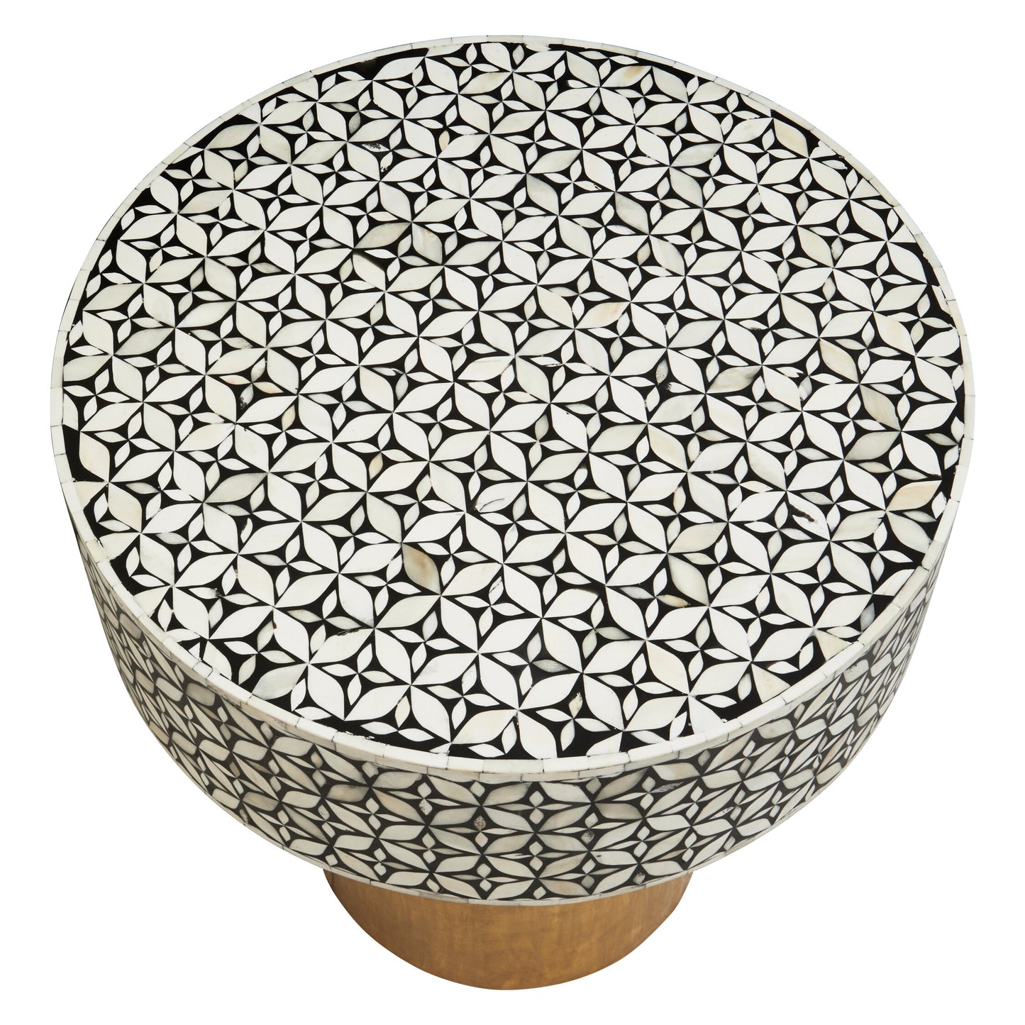 Lana Bone Inlay Round Side Table with Gold Base