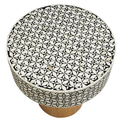 Lana Bone Inlay Round Side Table with Gold Base