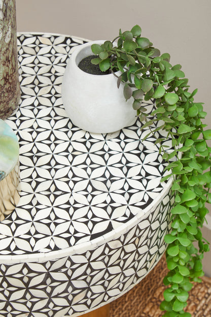 Lana Bone Inlay Round Side Table with Gold Base