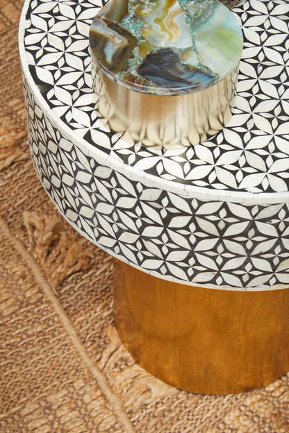 Lana Bone Inlay Round Side Table with Gold Base