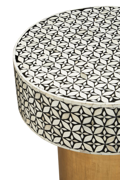 Lana Bone Inlay Round Side Table with Gold Base