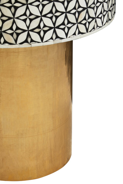 Lana Bone Inlay Round Side Table with Gold Base