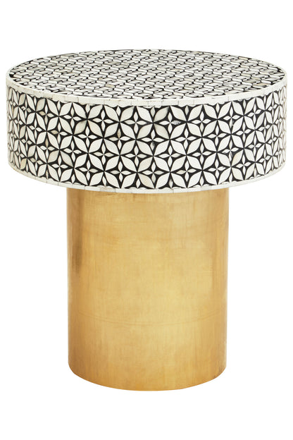 Lana Bone Inlay Round Side Table with Gold Base