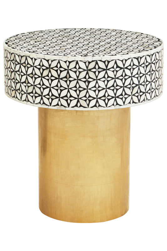 Lana Bone Inlay Round Side Table with Gold Base