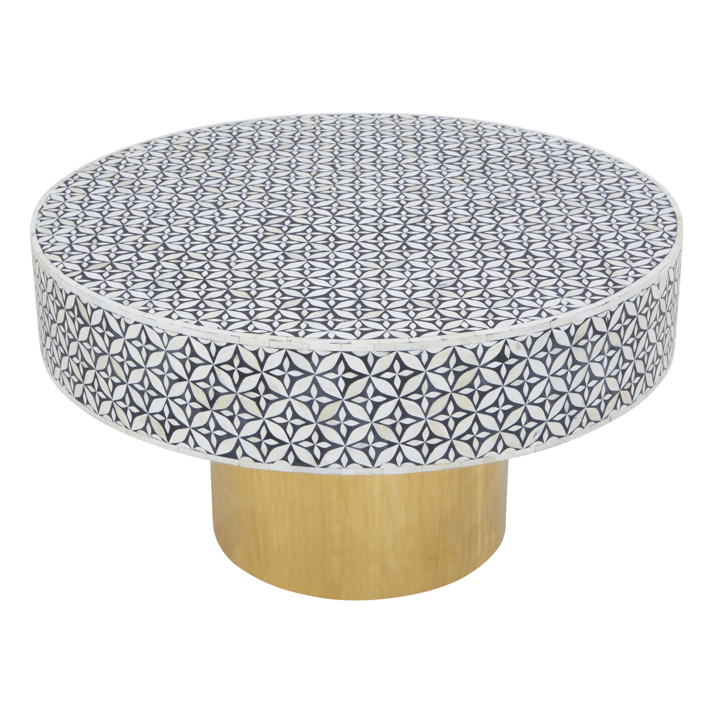 Lana Round Bone Inlay Coffee Table with Gold Base | Bali & Blue