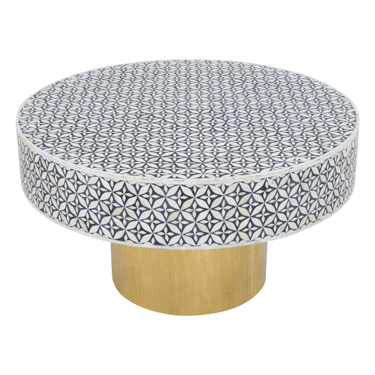 Lana Round Bone Inlay Coffee Table with Gold Base | Bali & Blue