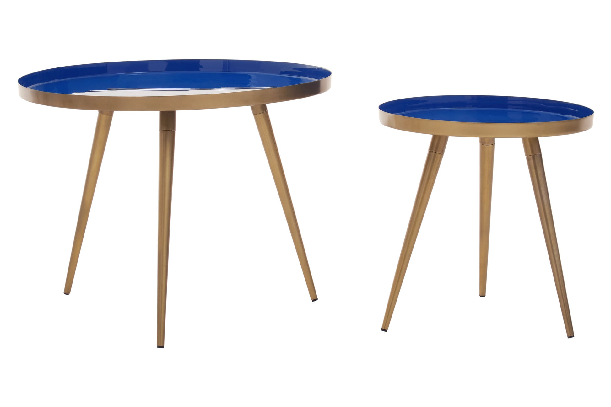 Marina Blue Enamel Gold Nest of Two Side Tables | Bali & Blue