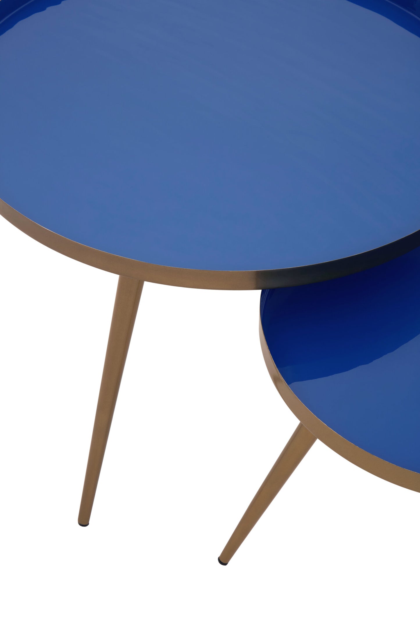Marina Blue Enamel Gold Nest of Two Side Tables