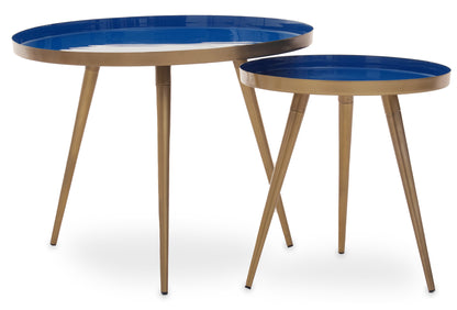 Marina Blue Enamel Gold Nest of Two Side Tables