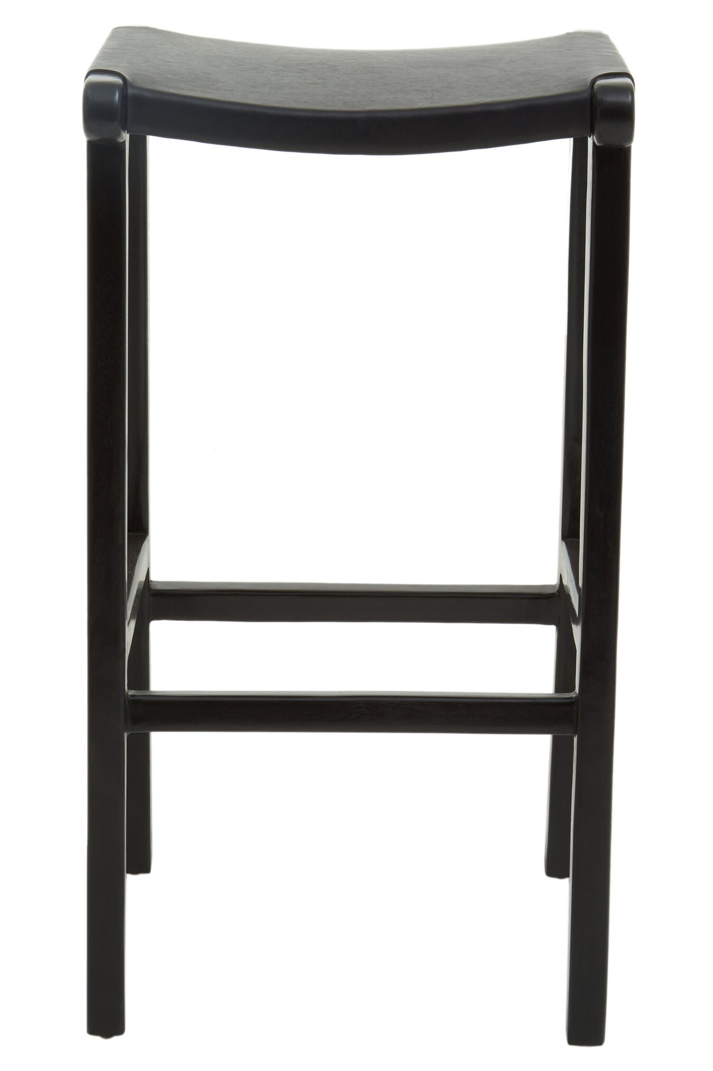 Nepal Black Leather and Teak Barstool