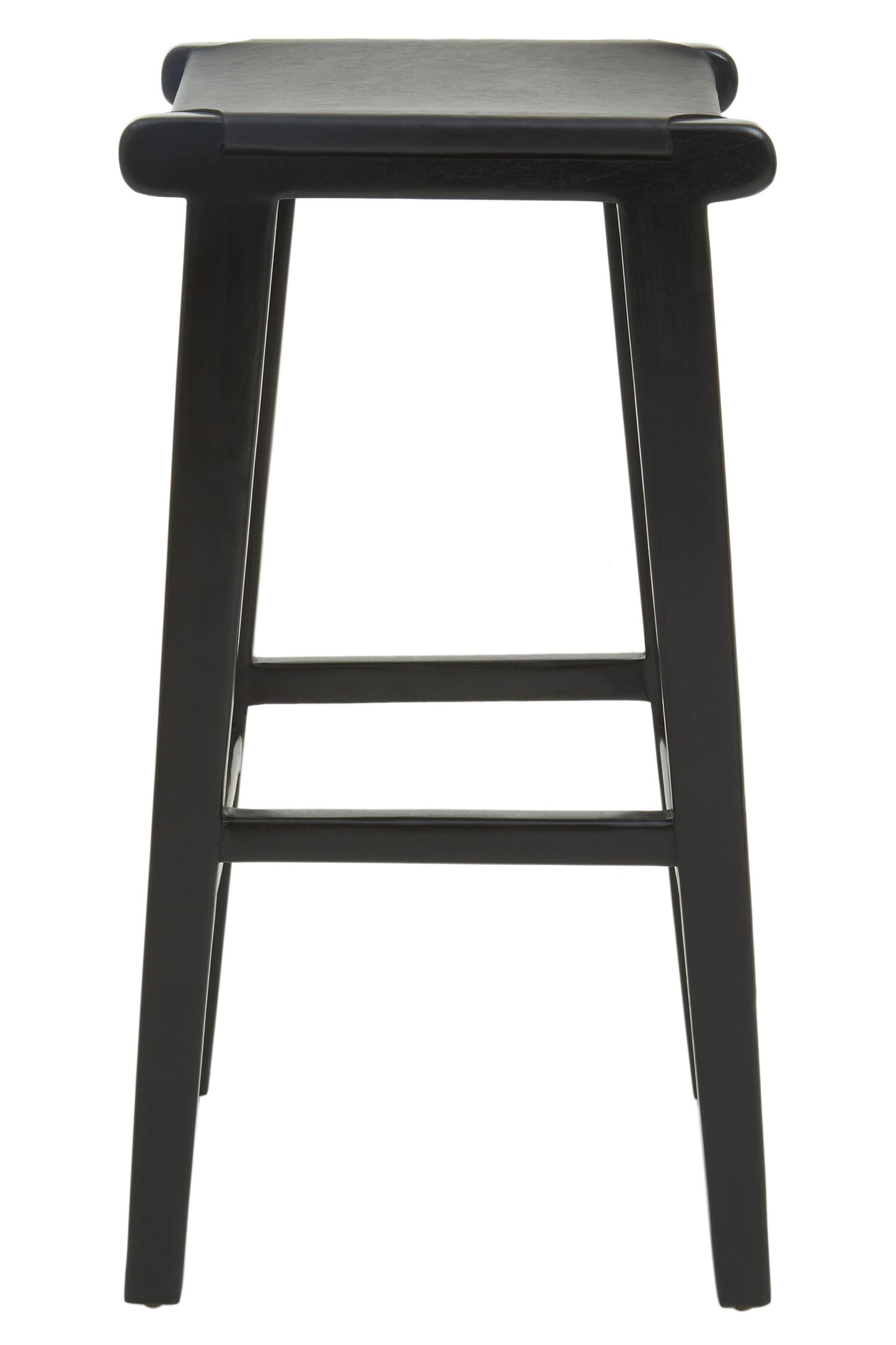 Nepal Black Leather and Teak Barstool