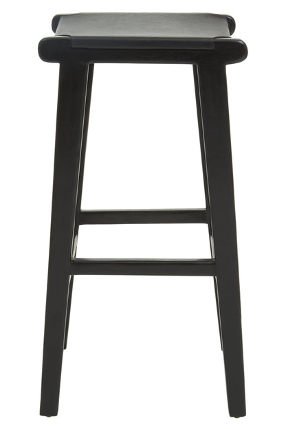 Nepal Black Leather and Teak Barstool