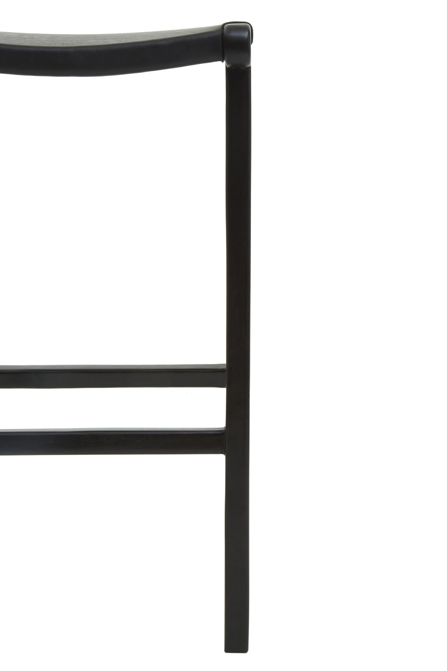 Nepal Black Leather and Teak Barstool