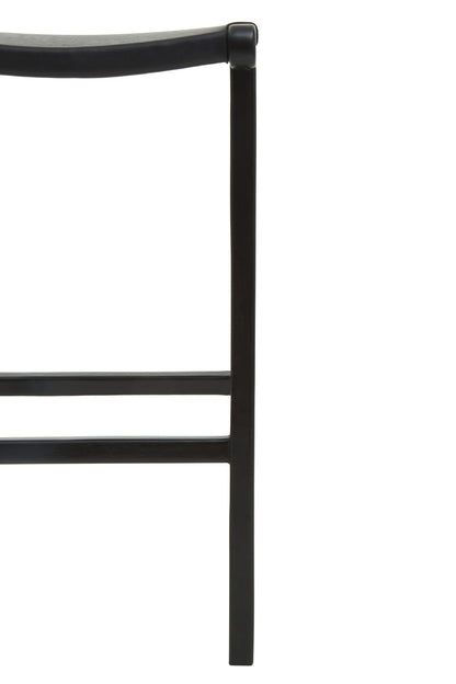 Nepal Black Leather and Teak Barstool