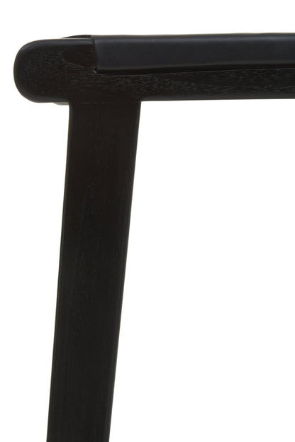 Nepal Black Leather and Teak Barstool