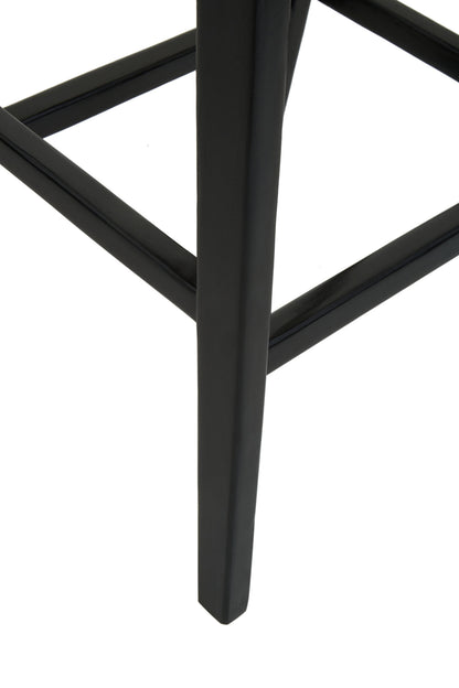 Nepal Black Leather and Teak Barstool