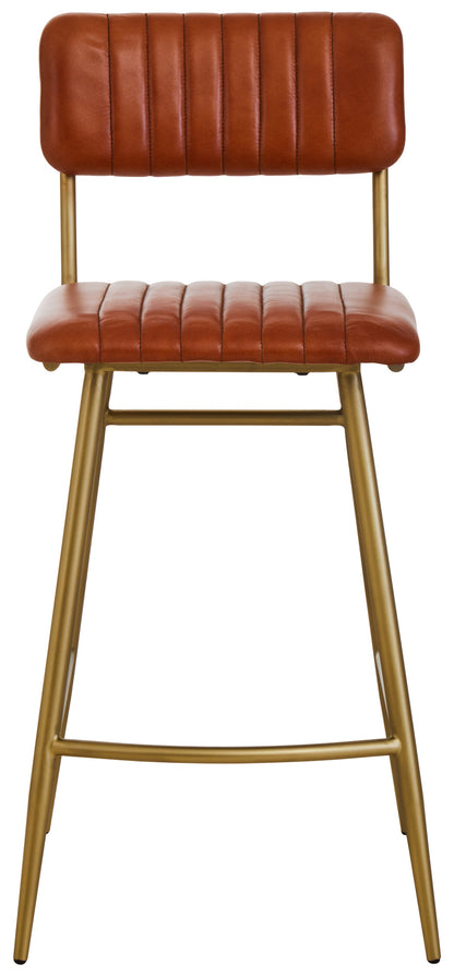 Buffalo Tan Leather Bar Chair With Gold Finish Frame