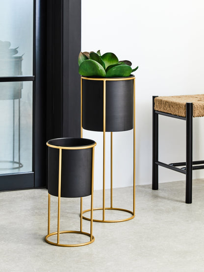 Boston Small Black and Gold Floor Standing Planter
