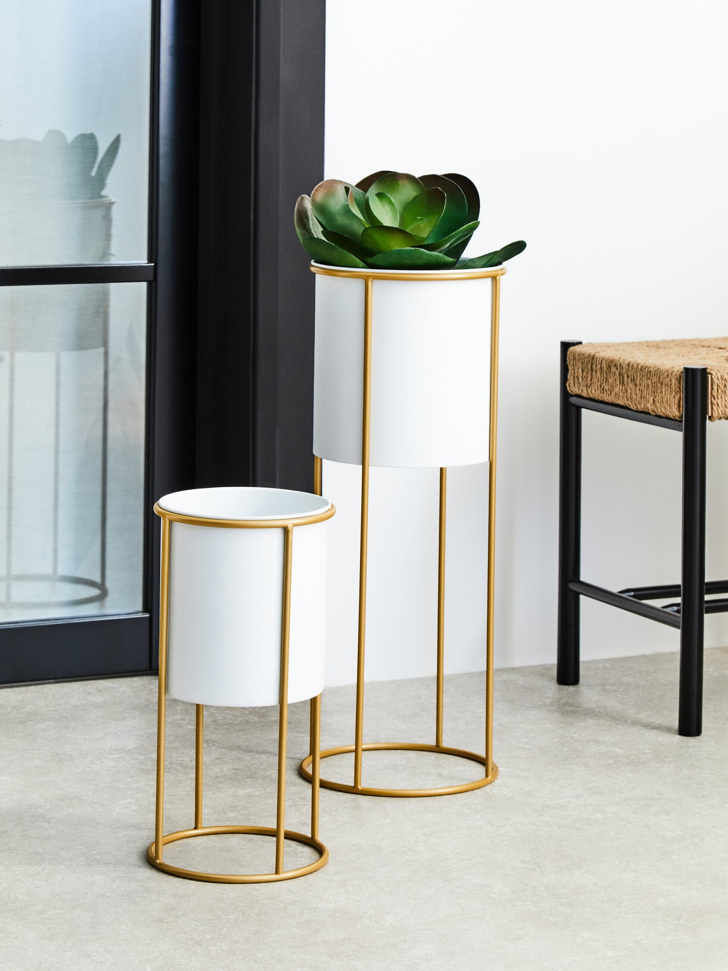 Boston Small White and Gold Floor Standing Planter