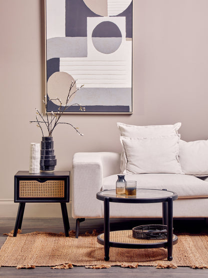 Fiji Black Side Table with Rattan Drawer
