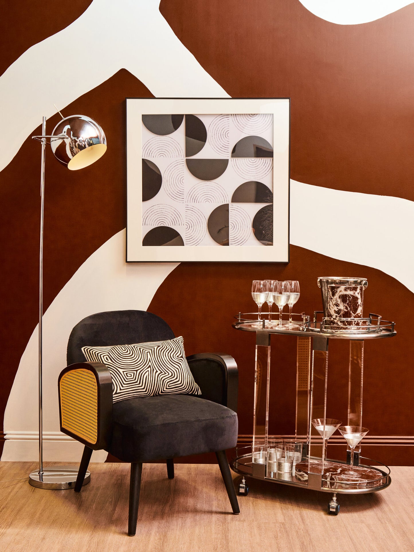 Ballo Black Velvet and Rattan Armchair