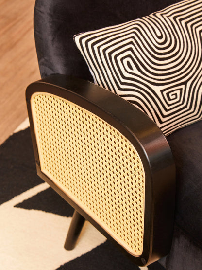 Ballo Black Velvet and Rattan Armchair
