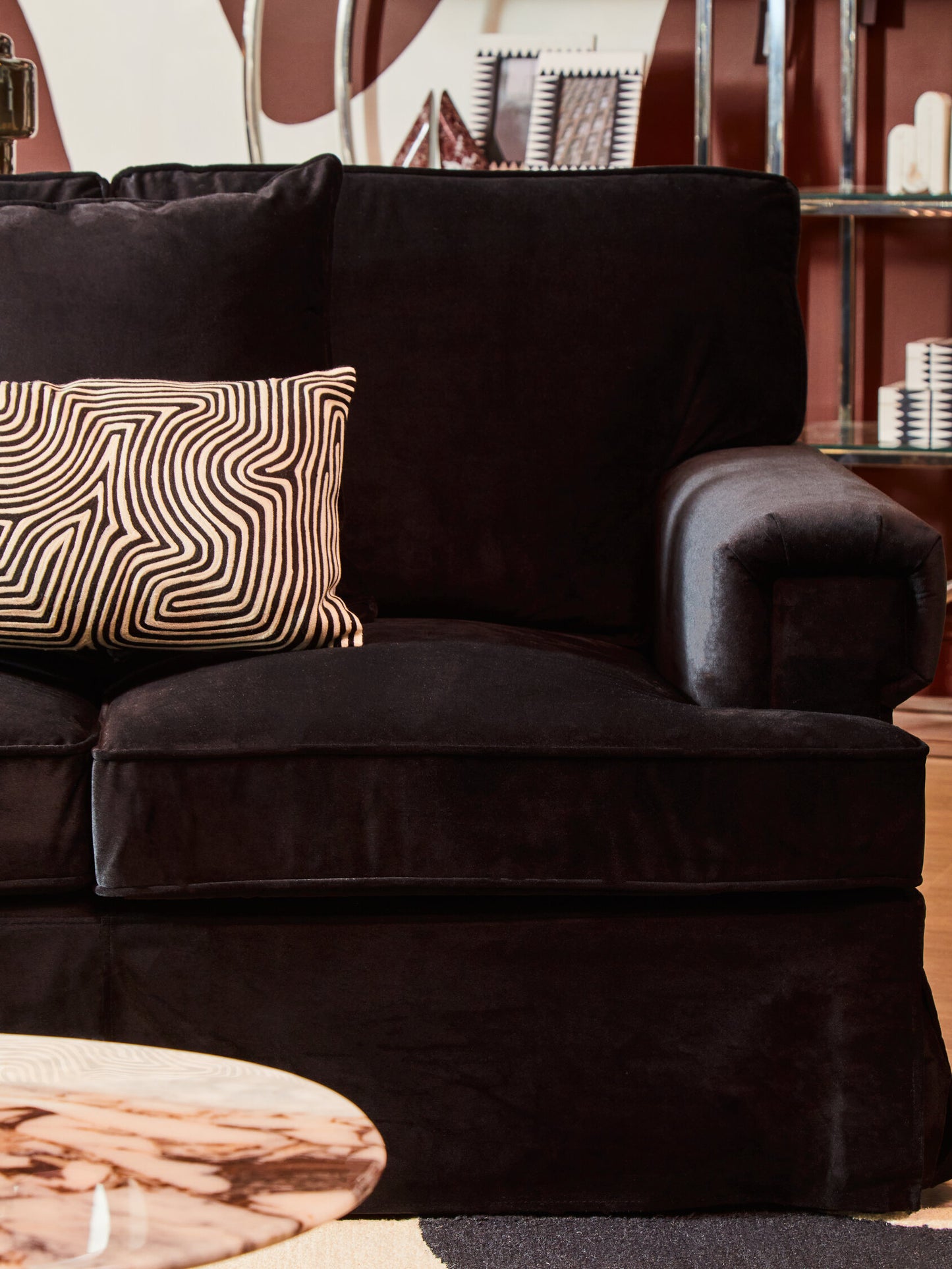 Nomad Ozella Black and White Embroidered Rectangular Cushion