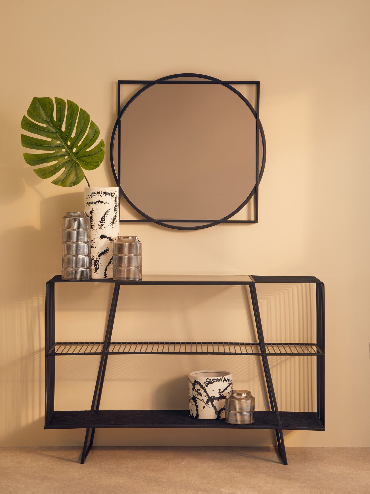 Leoni Black Geometric Modern Wall Mirror