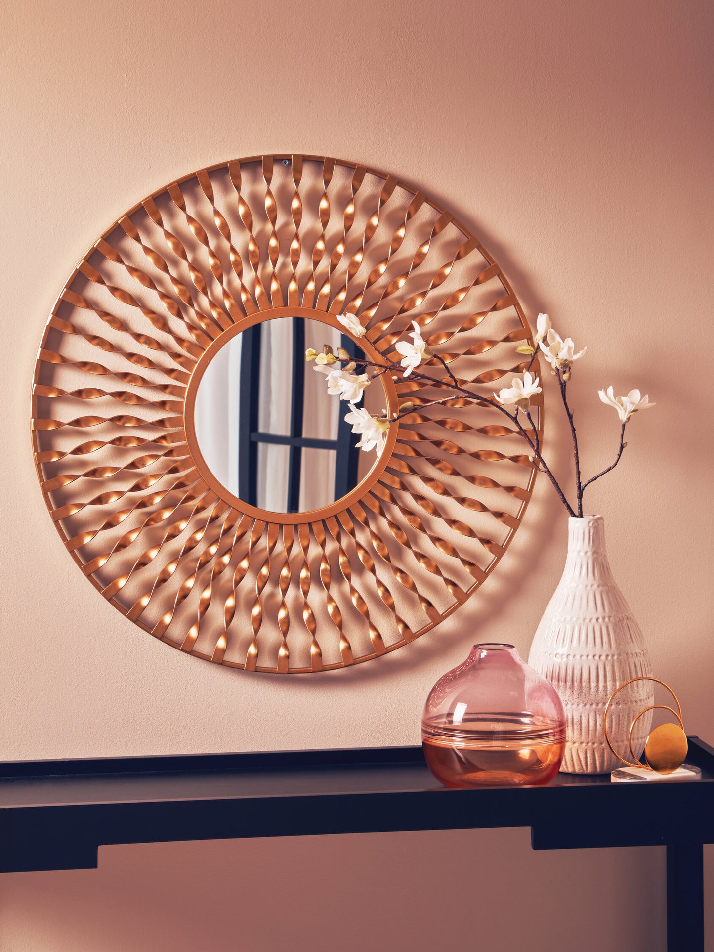 Arabia Sunburst Gold Finish Metal Frame Round Wall Mirror