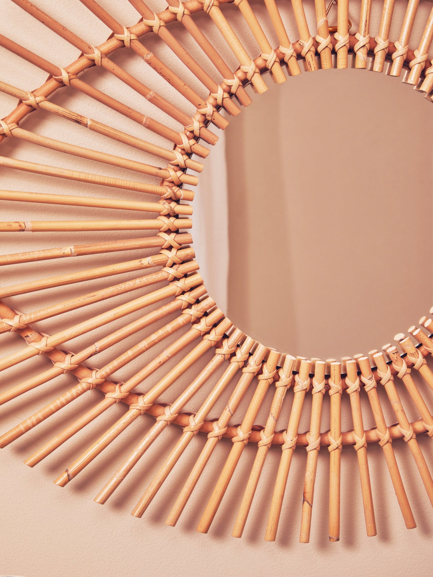 India Natural Rattan Eye Shape Wall Mirror