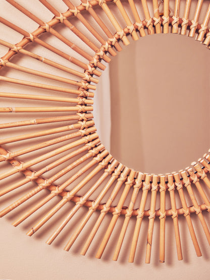 India Natural Rattan Eye Shape Wall Mirror