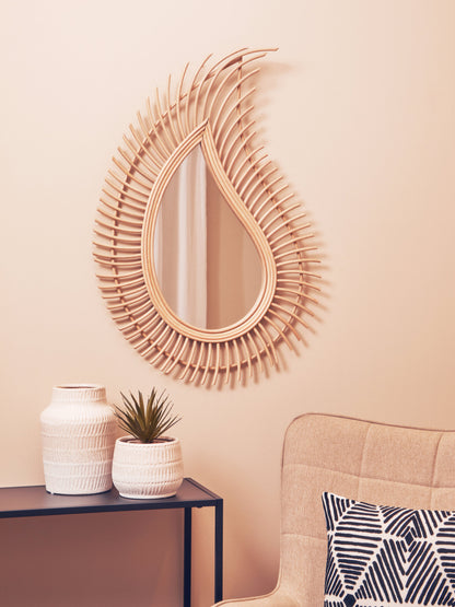 India Teardrop Natural Rattan Wall Mirror