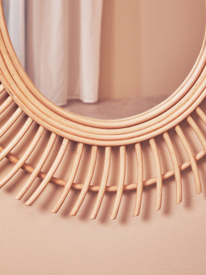 India Teardrop Natural Rattan Wall Mirror