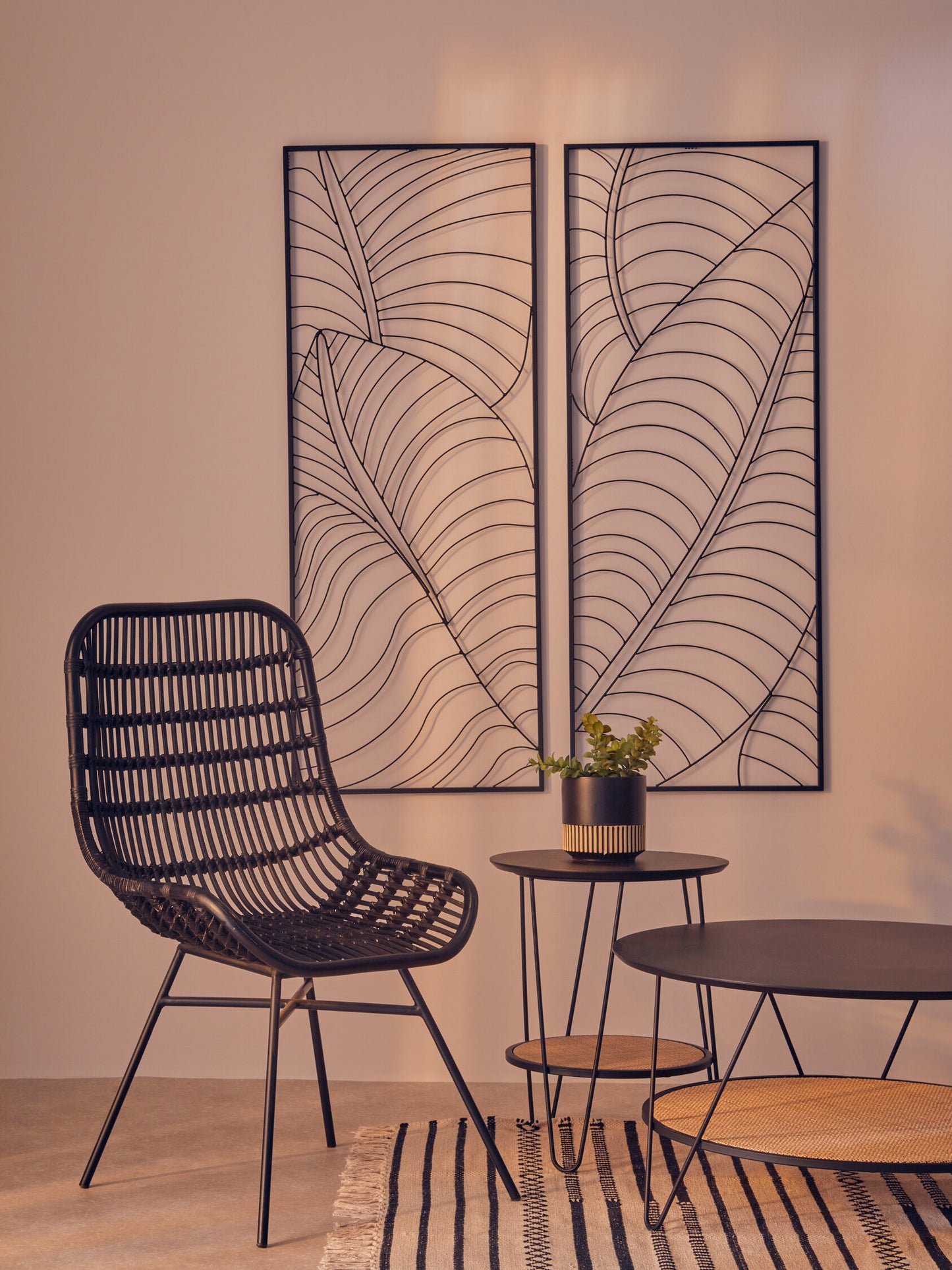 Napa Black Curved Rattan Boho Accent Chair