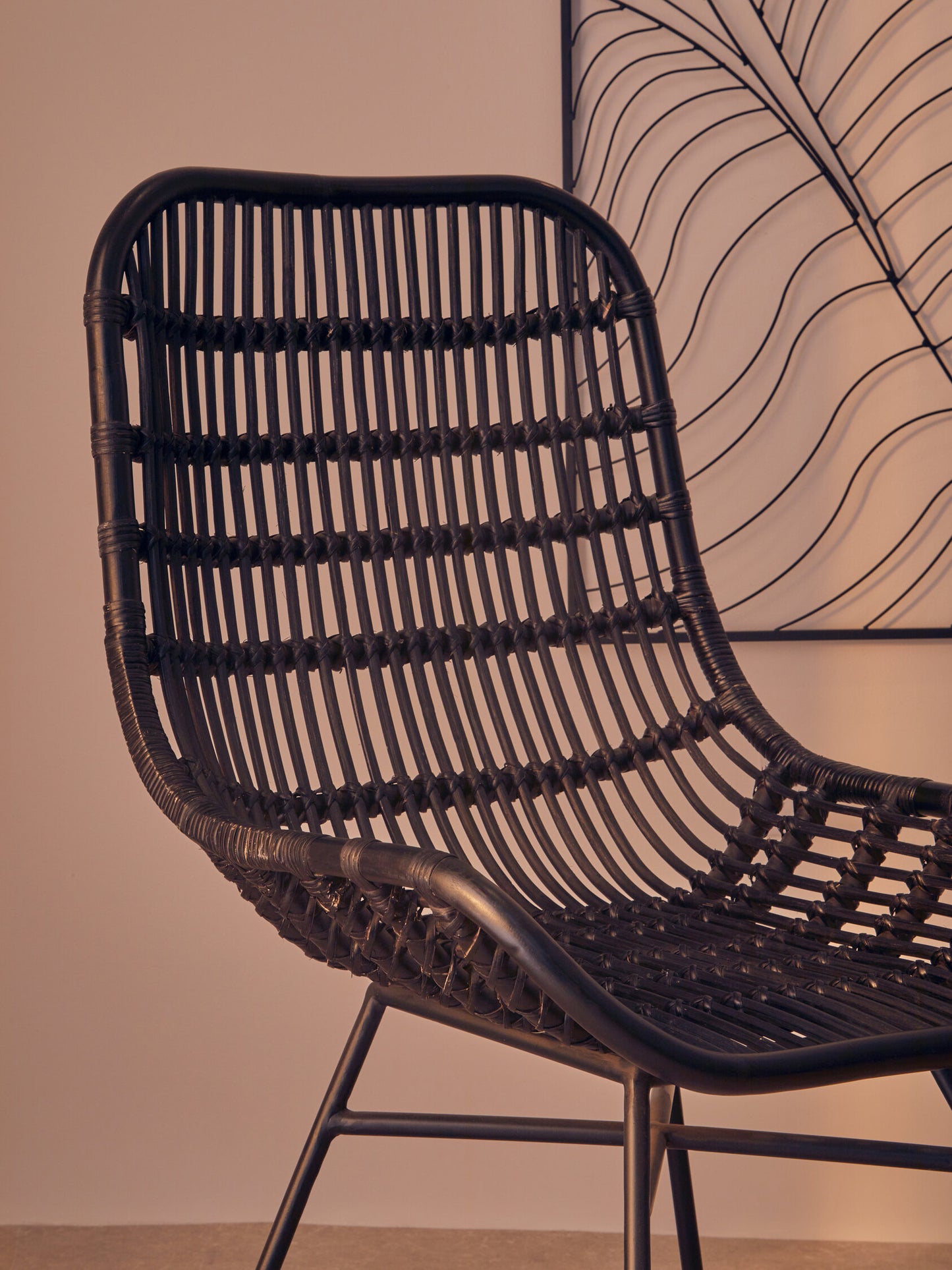 Napa Black Curved Rattan Boho Accent Chair